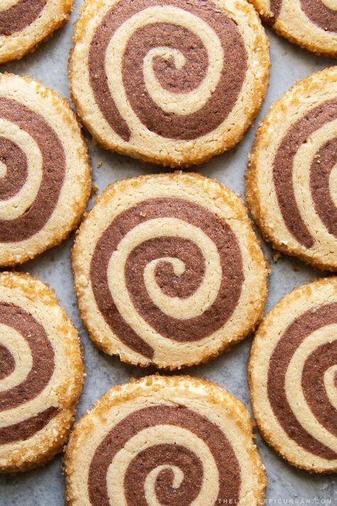 Slice and bake peanut butter chocolate swirl cookies with turbinado sugar coating. These shortbread pinwheel cookies are crunchy and crumbly. They're great for gift giving because of their long shelf life! Yield: about 3 dozen (36 one-centimeter thick cookies) Slice And Bake Pinwheel Cookies, Chocolate Peanut Butter Swirl Cookies, Peanut Butter Chocolate Swirl Cookies, Peanut Butter Brownie Swirl Cookies, Chocolate Swirl Cookies, Salted Cookies, Almond Biscotti Recipe, Swirl Cookies, Pinwheel Cookies