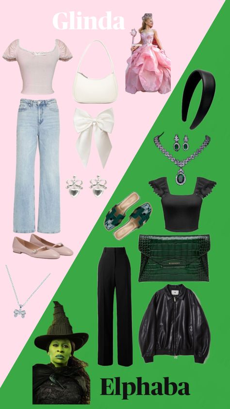 Wicked outfits inso, wicked, Wicked, Glinda Movie Outfits, Glinda Outfit Idea, Glinda Broadway Outfit, What To Wear To Wicked Movie, Glinda Outfit Inspired, Wicked Themed Outfit, Elphaba Aesthetic Outfit, Wizard Of Oz Outfit Ideas, Elphaba Outfit Ideas