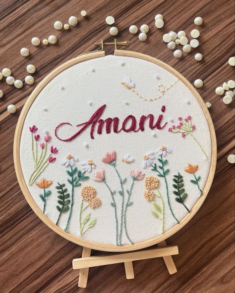 Embroidery artist, pretty hoop, anniversary gift, wedding gift, birthday gift, couple hoop embroidery, couple hoop, name hoop Couple Hoop Embroidery, First Birthday Embroidery, Embroidery Couple, Hand Embroidered Name, Birthday Embroidery, Embroidery Hoop Art Diy, Name Embroidery, Hoop Embroidery, Embroidered Name