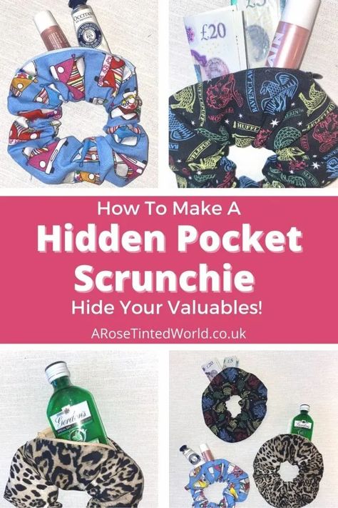 Pocket Scrunchie, Diy Hair Scrunchies, Tutorial Sewing, Scrunchies Diy, Sewing To Sell, Scrap Fabric Projects, Crochet Hair Accessories, Sewing Tutorials Free, Secret Compartment