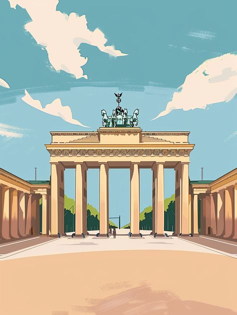 Brandenburg Gate Travel Poster Ancient Roman Architecture, Inspirational Digital Art, Brandenburg Gate, Retro Minimalist, Roman Architecture, Minimalist Travel, Retro Travel Poster, Iconic Landmarks, Aspect Ratio