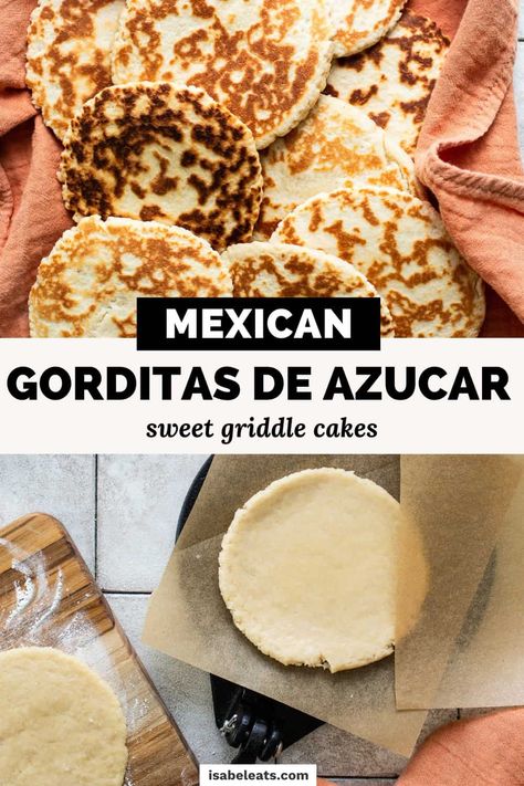 Soft and sweet gorditas de azucar (Mexican griddle cakes) are the perfect treat for any time of day! Enjoy with café de olla or champurrado. Sweet Gorditas Recipe Mexican, Sweet Gorditas, Gorditas Recipe Mexican, Mexican Style Food, Gorditas Recipe, Isabel Eats, Mexican Sweets, Mama Cooking, Griddle Cakes