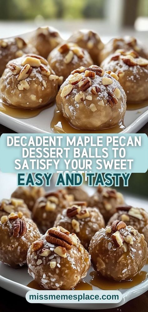 Satisfy your sweet cravings with these decadent Maple Pecan Dessert Balls! This easy recipe showcases the perfect balance of sweet maple and crunchy pecans, creating a melt-in-your-mouth experience that everyone will adore. Great for holiday parties or a cozy treat at home, these buttery pecan delights are sure to become a household favorite. Plus, they can be dressed up with a light dusting of powdered sugar for an elegant finish. Dive into this nutty dessert and enjoy every bite! Maple Pecan Butterballs, Recipes With Pecans, Butterball Recipe, Dessert Balls, Pecan Balls, Pecan Bites, Maple Recipes, Pecan Desserts, Date Cookies