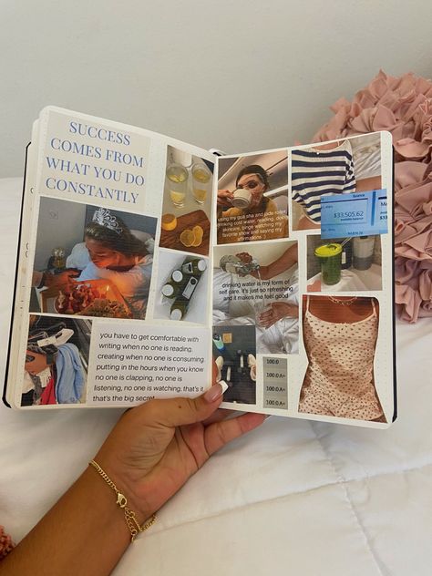 2024 Vision Board Journal, Journal Pictures Aesthetic, Dump Journal Aesthetic, Journaling Aesthetic Pictures, Bujo Vision Board, Mood Board Journal, Manifestation Scrapbook, Manifest Journal Aesthetic, Vision Scrapbook