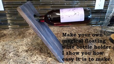 Floating Wine Bottle Holder Diy, Floating Wine Holder, Magic Wine Bottle Holder, Floating Wine Bottle Holder, Wine Bottle Gnome, Wine Bottle Holder Diy, I Spy Bottle, Spy Bottle, Wooden Wine Bottle Holder