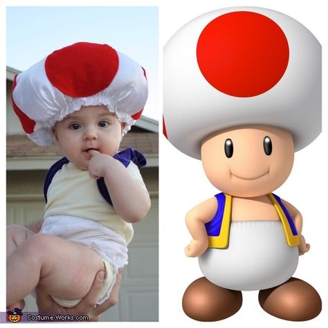 Super Mario Brothers Costumes Family, Mario Brother Halloween Costumes, Mario Brothers Toad Costume, Mario Kart Stroller Costume, Mario Bros Toad Costume, Nintendo Family Costume, Mario Cart Halloween Costumes Family, 6 Month Old Costume Halloween Boy, Toad Costume Baby