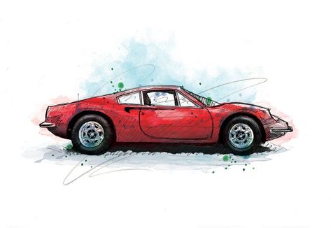 Ferrari Rouge, Mustang Art, Ford Mustang Classic, Classic Ferrari, Red Sports Car, Ferrari Dino, Vw Beetle Classic, Lighthouse Art, Car Artwork