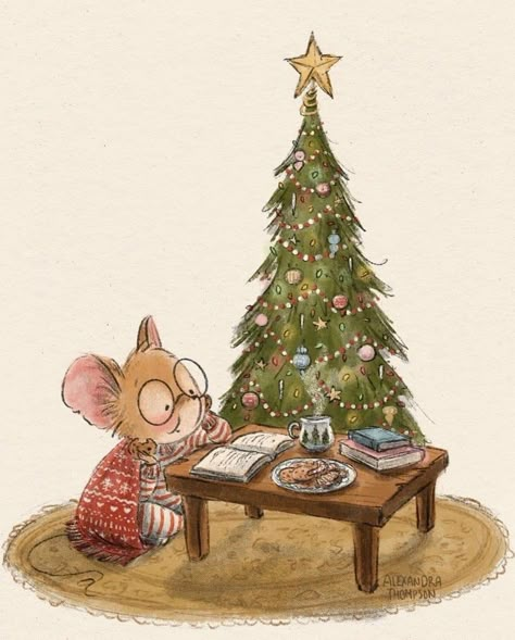 Christmas Critters, Season Aesthetic, Mouse Illustration, Christmas Reading, Storybook Art, Christmas Doodles, Animal Christmas, Cosy Christmas, Quirky Art