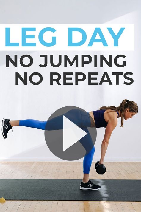 No repeats and no jumping in this 30-Minute Lower Body Workout with dumbbells! Build strength and burn out your legs with these 22 lower body exercises -- from squats and deadlifts to lunges and calf raises. Make this your next leg day workout at home! Squat Workout With Weights, Leg Day At Home, Leg Workout With Dumbbells, Weighted Workouts, Lower Body Workout Routine, Leg Challenge, Lower Body Exercises, Glute Activation Exercises, Dumbbell Workouts