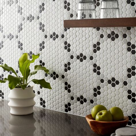 Shop White Tiles for Floors & Walls | The Tile Shop Black And White Tile In Kitchen, Bathroom Small Tile Floor, Hex Tile Backsplash Kitchen, Vintage Bathroom Tile 1920s, Black And White Penny Tile, Hex Tile Backsplash, Penny Tile Bathroom Floor, House Mudroom, Hex Tile Floor