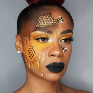 Wasp Inspired Makeup, Honey Bee Makeup Look, Bumble Bee Makeup Halloween, Bee Makeup Halloween, Honey Makeup Look, Bee Makeup Look, Bumble Bee Makeup, Bee Costume Makeup, Honey Bee Makeup