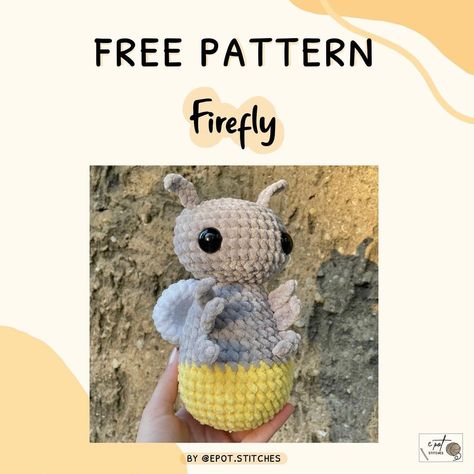 ✨FREE FIREFLY PATTERN✨ I've wanted to crochet a little firefly for ages and finally I made it. I think it has become so cute and I hope… | Instagram Crochet Lightning Bug, Crochet Firefly Pattern Free, Crochet Firefly Pattern, Firefly Crochet Patterns, Firefly Crochet Pattern Free, Quick And Easy Crochet Projects Free, Crochet Firefly, Cute Crochet Amigurumi, Diy Crochet Hook