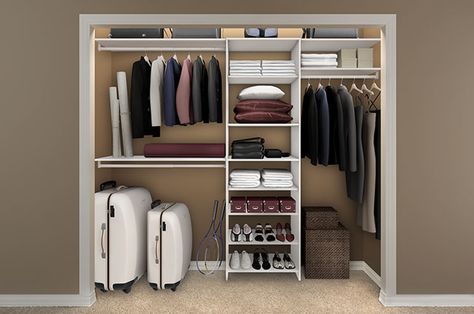 Guest Room Closet! Good idea to have space for suitcases. Walk In Closet Luggage Storage, Closet With Luggage Storage, Suitcase Storage Ideas Closet, Luggage Storage Ideas Closet, Luggage Storage Ideas Small Spaces, Suitcase Storage Ideas, Luggage Storage Ideas, Luggage Closet, Rental Interior