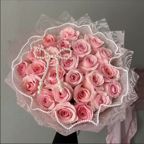 pink bow bouquet Baby Pink Flower Bouquet, Bow Bouquet, Pink Bouquet, Pink Bow, Flowers, Pink