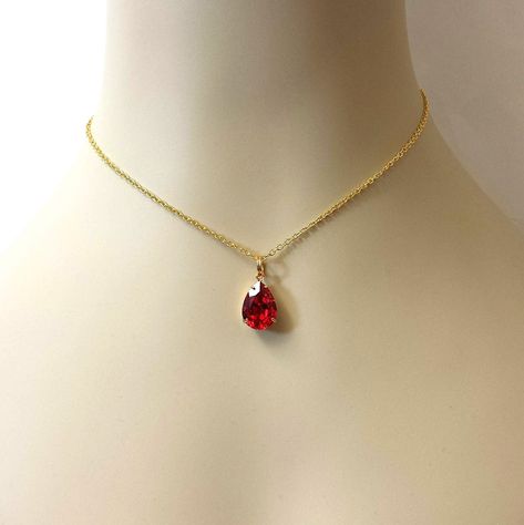 Red Ruby Necklace Gold, Ruby And Gold Jewelry, Gold And Red Jewelry, Delicate Choker Necklace, Red Pendant Necklace, Red Pendant, Jewelry Swarovski, Ruby Bracelet, Swarovski Crystal Jewelry