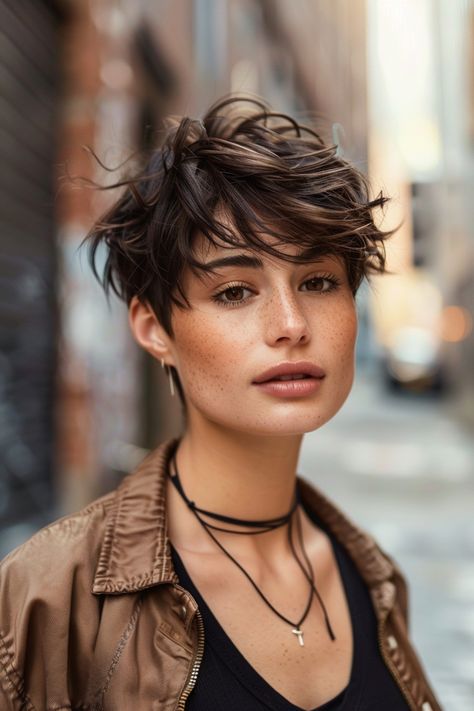 Pixie cuts offer versatility, from edgy crops to soft textures, suiting all face shapes and styles. Click for inspiration here. Close Cropped Pixie, Grunge Pixie Haircut, Platinum Blonde Pixie, Pixie Haircut Ideas, Messy Waves, Feathered Bangs, Asymmetrical Pixie, All Face Shapes, Curly Pixie Cuts