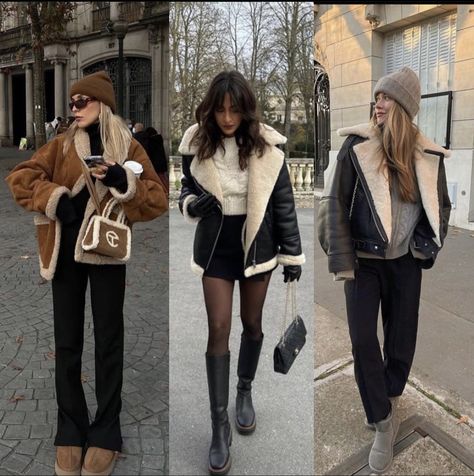 Scotland Outfits Winter, Amsterdam Aesthetic Outfit Autumn, Venice Outfits Winter, Madrid Spain Outfit Idea Winter, Extreme Cold Outfits, Russian Women Style Winter, Christmas Outfit Cold Weather, Tan Sherpa Jacket Outfit, Aviator Jacket Outfit Winter Style