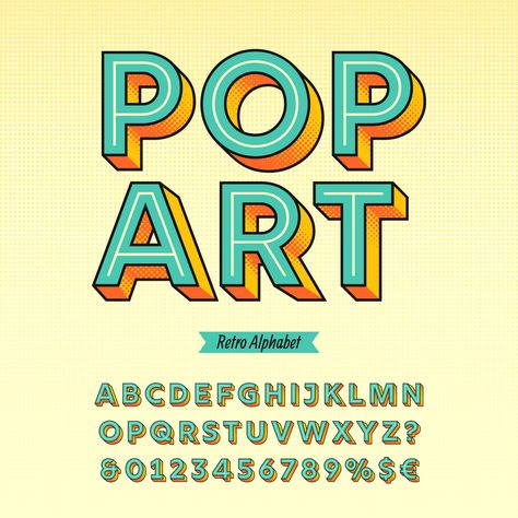 Retro Pop Art Alphabet Vector Pop Art Font, Neon Typography, Inspiration Typographie, Retro Pop Art, Handwritten Typography, Art Alphabet, Writing Fonts, Graffiti Lettering Fonts, Graphisches Design