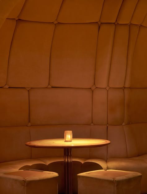 Boom Boom Room banquette 70s Club Interior, Nightclub Seating Design, Night Club Banquette Seating, Auditorium Lighting Design, Round Booth Seating Restaurant, Bar Lighting Design, Custom Banquette Seating, Hotel Restaurant Design, Boom Boom Room