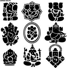 Ganesha modern motifs                                                                                                                                                                                 Más Black Ganesh, Global Tattoo, Tattoos And Their Meanings, Ganesh Tattoo, Ganesha Drawing, Ganesha Tattoo, Ganesh Art, Lord Ganesha Paintings, Ganesha Painting