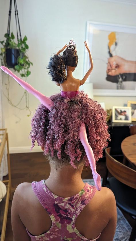 Crazy hair day ballet Barbie look using pink hair wax. Barbie In Hair Crazy Hair Day, Crazy Hair Day Barbie Bun, Barbie Doll Hair Styling, Ballet Barbie, Magic Curl Barbie, Fix Barbie Doll Hair, How To Detangle Barbie Doll Hair, Crazy Hair Day Ideas, Crazy Hair Day