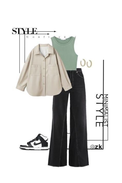 Style Astethics, Outfit Astethics, Combyne Outfit Ideas, Check Shirt Outfit, Black And Green Outfit, Combyne Outfit, Jordan Earrings, Green Top Outfit, Fest Outfits