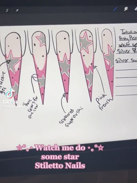 Creds: @mel.nailed.that on tiktok Stiletto Nail Template, Nails Outline, Star Outline, Stiletto Nails, How To Do Nails, Nail Ideas, Nail Inspo, Nails, Stars