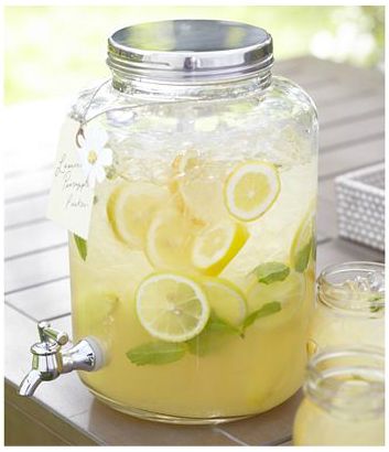 ♥ Mason Jar Drink Dispenser, Mason Jar Dispenser, Entertaining Dishes, Pottery Barn Look, Cat Baby Shower, Mason Jar Drinks, Drink Dispenser, Strawberry Lemonade, World Market