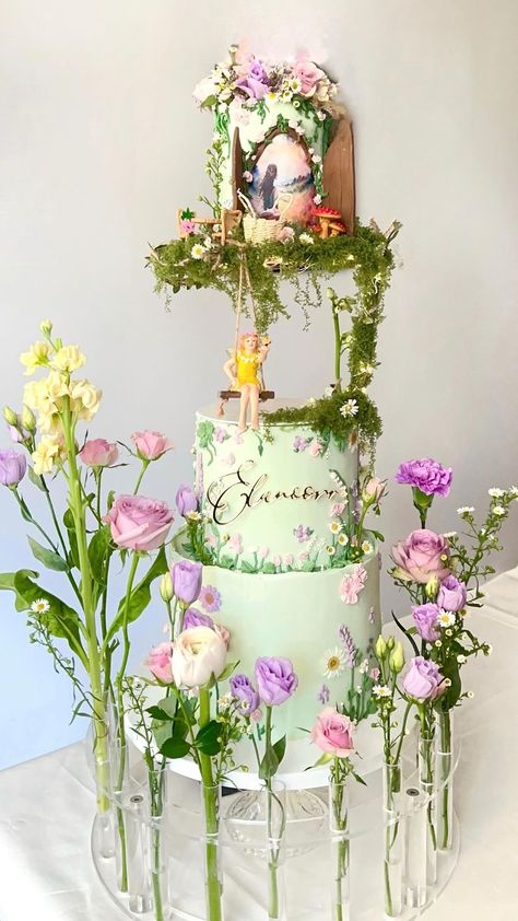 Cakes Couture | A different take on the castle in the clouds, this cake took me a week to design, this cake is a magical garden with meadow theme😍, the… | Instagram Flower Fairy Cake, Enchanted Forest Cake Ideas, Fairy Garden Birthday Cake, Enchanted Forest Cake, Hand Picked Flowers, Floating Cake, Tinkerbell Birthday Cakes, Garden Birthday Cake, Fairy Garden Cake