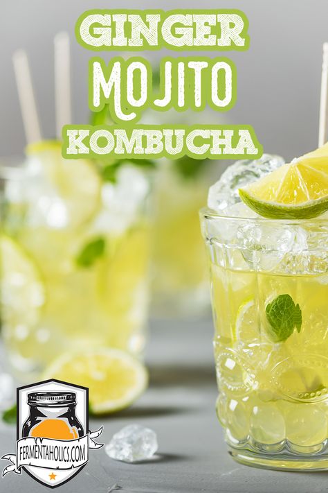 Ginger Kombucha Recipe, Kombucha Flavors Recipes, Peach Kombucha, Ginger Mojito, Kombucha Recipes, Kombucha Drink, Kombucha Flavors, Kombucha Scoby, Homemade Kombucha