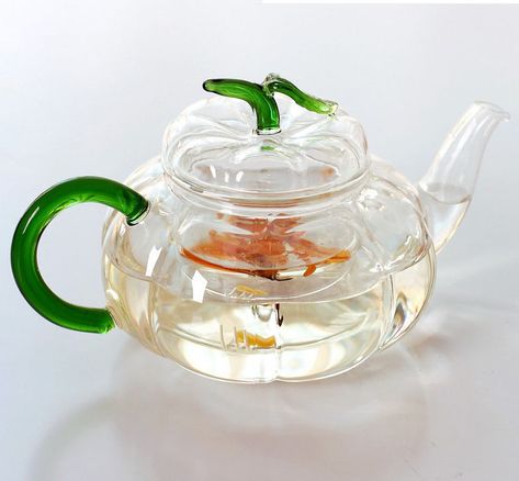 Free shipping glass 600ml green leaves tea pot, pumpkin glass teapot Blooming Tea, Coffee Server, Puer Tea, Green Pumpkin, Glass Teapot, Glass Pumpkins, Heat Resistant Glass, Oolong Tea, Tea Art