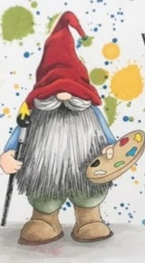 Gnome Wallpaper, Gnome Paint, Gnome Pictures, Gnomes Diy, Diy Gnomes, Gnome Patterns, Gnomes Crafts, Christmas Paintings, Watercolor Cards