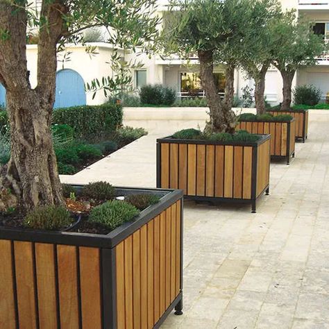 Large Wooden Planters, Planter Box Designs, Roof Garden Design, Garden Boxes Raised, Side Yard Landscaping, Vertical Garden Design, Diy Planter, Garden Planter Boxes, Wooden Planter