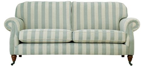 Blenheim Grand Sofa Blue And White Striped Sofa, Printed Fabric Sofa, Linen Stripe Sofa, Harlan Dfs Sofa, Sofa.com Bluebell Sofa, Striped Couch, Library Living Room, Striped Sofa, Cabin Renovation