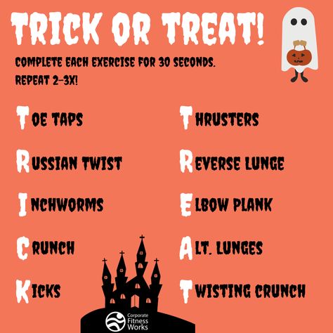 Spooky Workout, Friday The 13th Workout, Halloween Workouts Fitness, Halloween Hiit Workout, Pumpkin Workout, Witch Workout, Halloween Workout Ideas, Halloween Workouts, Halloween Exercises