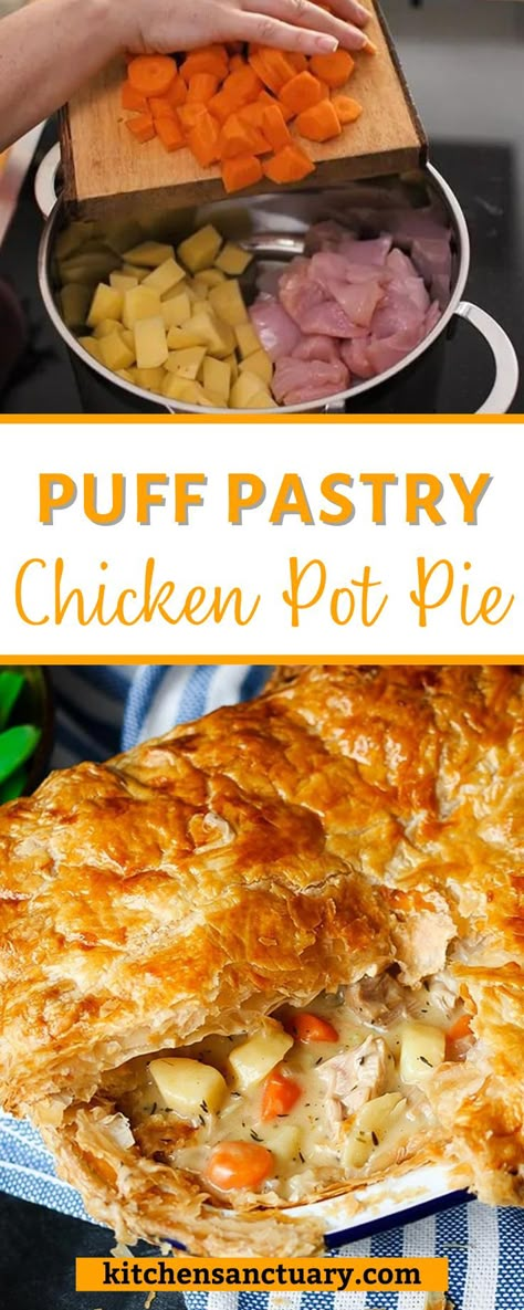 Chicken Pie Puff Pastry, Chicken Pot Pie Recipe Puff Pastry, Chicken Pie Recipe Easy, Creamy Chicken Pie, Pie With Puff Pastry, Easy Taco Salad Recipe, Puff Pastry Chicken, Veggie Pies, Chicken Pot Pie Filling