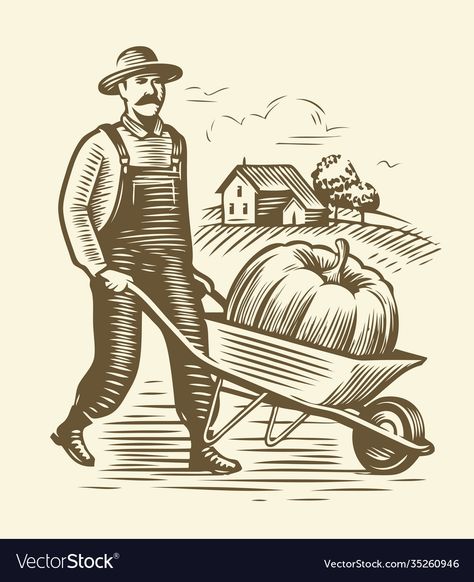 Farmer Illustration, Farm Vector, Farm Vintage, Agriculture Farming, Agriculture, Png Images, Farmer, Adobe Illustrator, Print On Demand