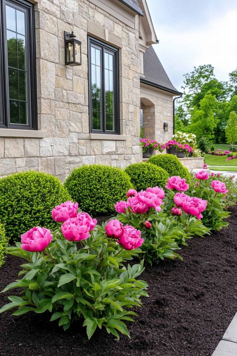 Change your outdoor space with these budget-friendly ideas! From small front yard landscaping to water-saving front yard landscaping tips, these gardening hacks will boost your home��’s curb appeal. Landscaping Sunny Front Yard, Easy To Maintain Landscaping Front Yards, Simple Front Yard Landscape, Flower Beds In Front Of House With Hydrangeas, Front Deck Landscaping Ideas, Easy Front Garden Ideas, Outside Flower Bed Ideas, Mn Landscaping Ideas, Farmers Porch Landscaping