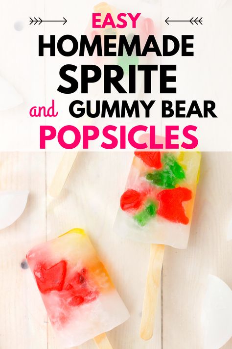 Sprite and Gummy Bear Frozen Ice Pops – Moments With Mandi Gummy Bear Drink, Gummy Bear Popsicles, Frozen Pops, Freeze Pops, Ice Pop Molds, Freeze Ice, Frozen Ice, Homemade Popsicles, Craft Sticks