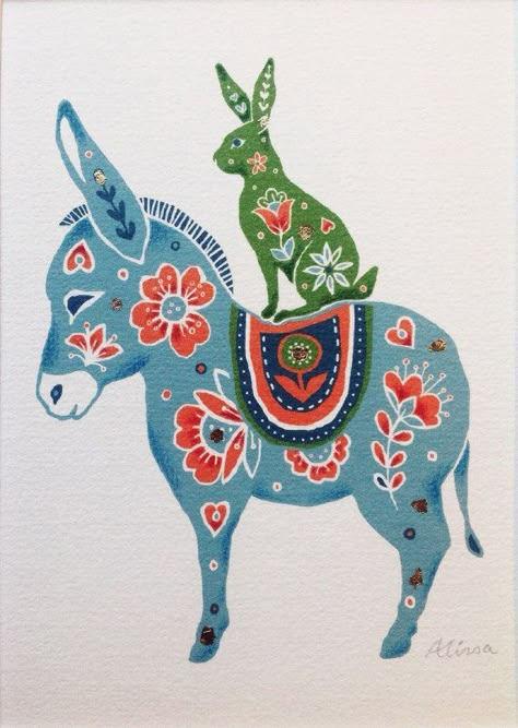 Mexican Folk Art Painting, Art Painting Ideas, Hare Art, Mexican Paintings, Nursery Art Decor, Frida Art, Arte Folk, Folk Art Flowers, A Donkey