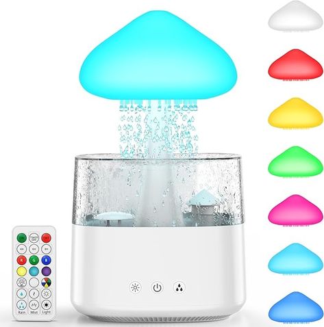 Amazon.com: Cloud Humidifiers 450ML Water Drip Mushroom Humidifiers with Remote Control 7 Colors Mood Light Air Humidifier Raindrop Humidifiers for Bedroom : Home & Kitchen Drip Mushroom, Cool Humidifier, Best Humidifier, Calming Sounds, Water Drip, Cloud Lights, Xmas List, Humidifiers, Air Humidifier