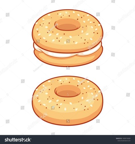 Bagel Drawing, Traditional American Breakfast, Cheese Vector, Bagel With Cream Cheese, Sesame Bagel, Cheese Bagels, Bagel Cream Cheese, American Breakfast, Food Cartoon