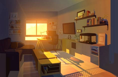 Living Room Concept Art, Digital Art Lighting, Light Studies, Interior Concept Art, Window Illustration, Environment Painting, Indoor Bonsai, Surreal Artwork, Color Script