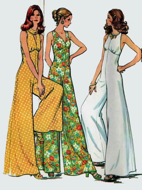 Moda Z Lat 70., 1970s Jumpsuit, 70s Sewing Patterns, Jumpsuit Pattern Sewing, Patron Vintage, Fashion 1970s, Fashion 70s, 1970's Fashion, Lauren Hutton