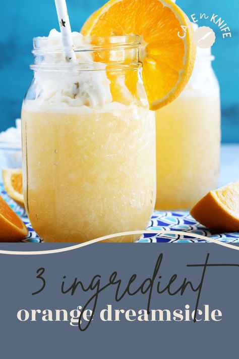 An Orange Dreamsicle cocktail is just the dreamy cocktail you need to dive into on a summery day. With just 3 ingredients, it tastes JUST like an orange dreamsicle, and goes does just as easily so be careful before you inhale 4 or 5 of them! Orange Dreamsicle Drink Alcohol Vodka, Orange Dreamsicle Punch, Orange Dreamsicle Cocktail, Frozen Orange Juice Recipes, Dreamcicle Cocktail, Dreamsicle Drink, Dreamsicle Cocktail, Orange Alcoholic Drinks, Dreamsicle Smoothie