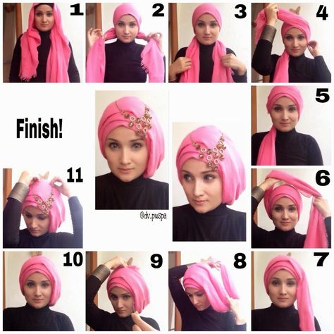 Easy Hijab Style for Parties Tutorial Hijab Wisuda, Tutorial Hijab Modern, Hijab Styles For Party, Easy Hijab Style, New Hijab Style, Turban Tutorial, Tutorial Hijab Pashmina, Hijab Dress Party, Turban Hijab