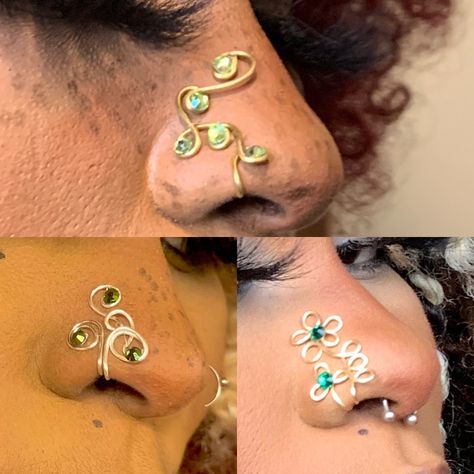 Delicate Vine, Sage, and Flower Bed Nose Cuff no piercing needed  Comes in Silver, Gold, copper, and Bronze Silver and gold coated copper wire  Tarnish resistant Wire Nose Bridge Cuff, Fairy Nose, Wire Nose Ring, Wire Nose Cuff, Nose Cuffs, Fake Nose Ring, Nose Cuff, Dope Jewelry Accessories, Face Piercings