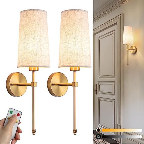 Battery Operated Wall Sconce Set Of Two with Remote Control, Indoor Not Hardwired Dimmable Battery Operated Wall Sconce Light Fixture with Fabric Linen Shade For Bedroom Living Room, Bulb Included ( C - - Amazon.com Battery Wall Lights, Luxury Wall Lights, Wireless Lights, Wall Mounted Lamps, Industrial Wall, Wall Fixtures, Led Wall Lamp, Wall Fans, Wall Light Fixtures