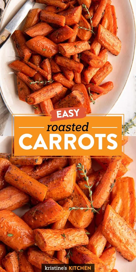 The Best Oven Roasted Carrots! Tender in the middle, caramelized on the edges, these carrots take just minutes to prep for the oven. This easy recipe is a favorite healthy side dish! Best Roasted Carrots, Easy Roasted Carrots, Carrot Recipes Side Dishes, Carrots Healthy, Oven Roasted Carrots, Carrots Side Dish, Glazed Carrots Recipe, Roasted Carrots Recipe, Carrots Recipe