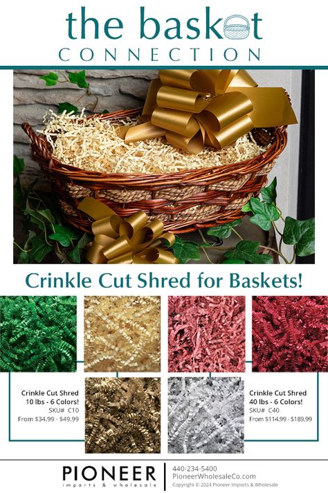 Our springy, crimped shred is a smart filler for baskets - the paper is recyclable! Shop Crinkle Cut Shred for baskets in 6 colors and 2 sizes, TODAY! 🧺🎊 Gift Basket Filler Ideas, Basket Filler Ideas, Crinkle Paper, Gift Basket, Gift Boxes, Gift Baskets, Baskets, Recycling, Gift Box